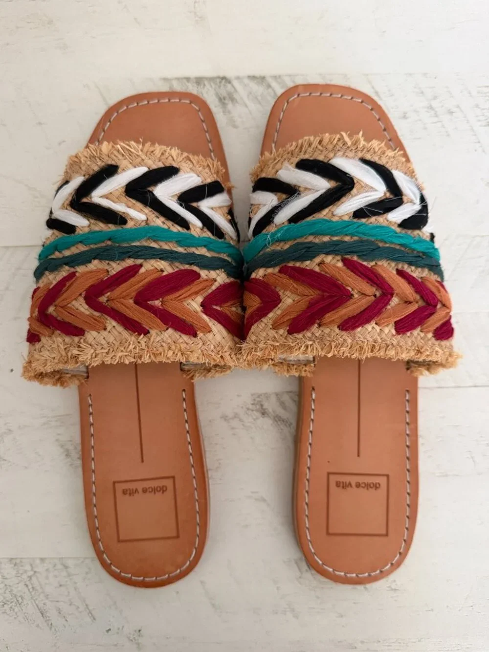 Dolce Vita Boho Raffia Slide Sandals Size 7. Woven Embroidered. Worn Once - Picture 10 of 11